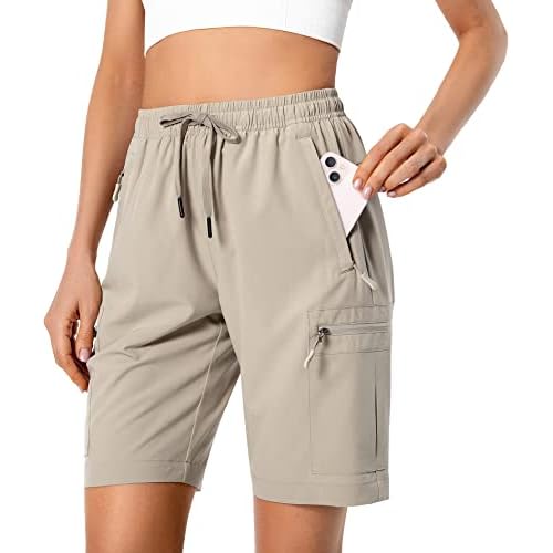 Women’s Lightweight Hiking Cargo Shorts Quick Dry Athletic Shorts for Camping Travel Golf with Zipper Pockets Water Resistant