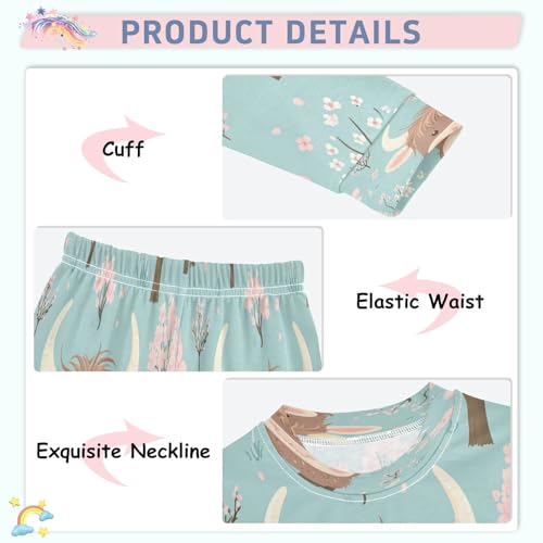 Pajama Sets Long Sleeve Highland Cow and Cherry Blossom Soft Comfy Sleepwear 2 Piece PJS 3-8T4
