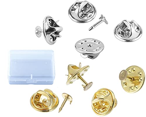 MAHAVIMOKSA 1 Box 100Sets/200pcs Butterfly Clutch Tie Tacks Pin Backs with Blank Pins for DIY Craft (Gold+Platinum)