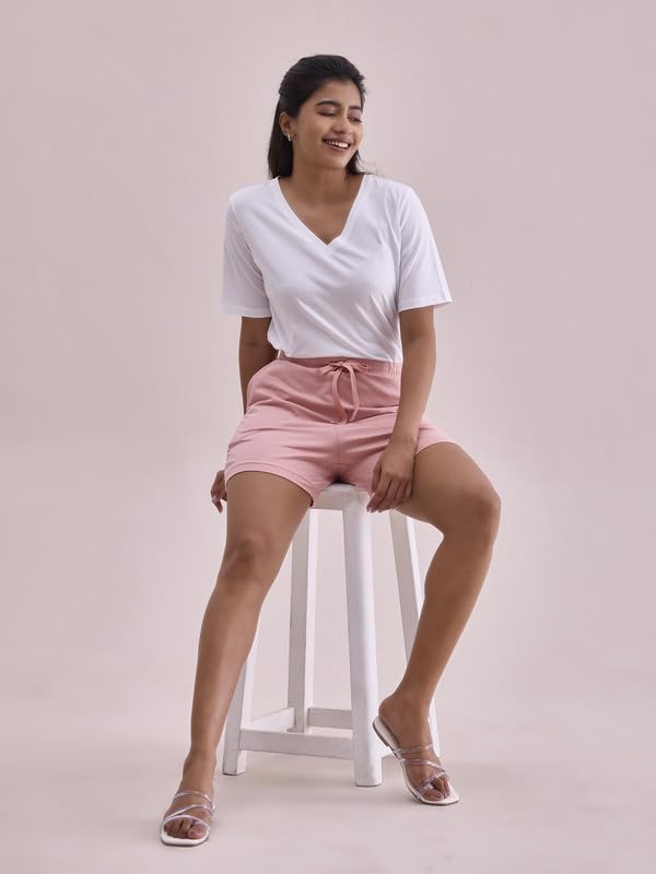 Image of GO COLORS Women Solid Mid Rise Relaxed Fit Casual Shorts