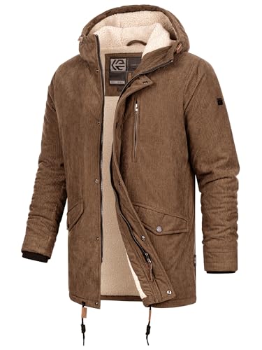 Indicode Chaqueta de pana INLedley para hombre con forro de peluche y cremallera oculta, chaqueta de invierno con capucha para hombre, Demitasse, L