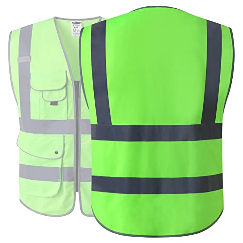 Image of JKSafety 9 Pockets Class 2 High Visibility Zipper Front Safety Vest With Reflective Strips, Meets ANSI /ISEA Standards (150-Green, XX-Large)
