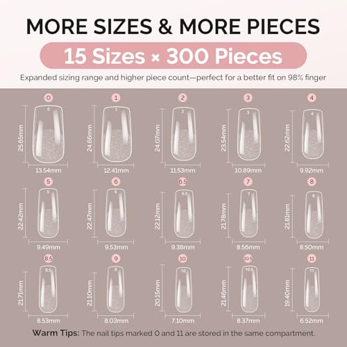 Image of MelodySusie Medium Square X Nail Tips - 300Pcs 15 Sizes Clear Acrylic, Half Matte Full Cover Press on Nails for DIY Extension & Salon Use, Pre-Shaped for Long-Lasting Manicure