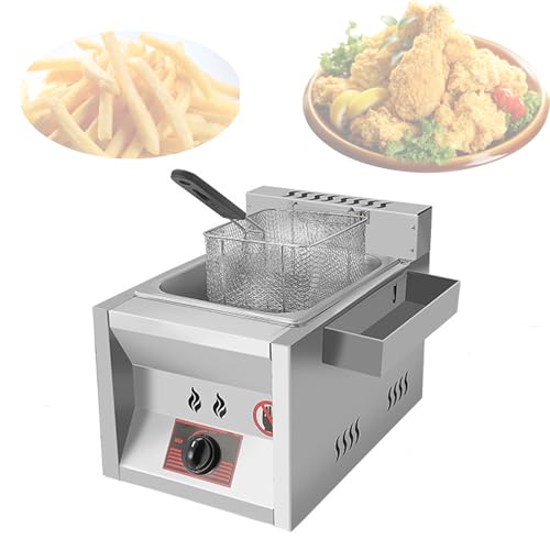 Stainless Steel Fryer - Commercial Multi-function Gas Fryer with Temperature Control,With Removable Baskets, Adjustable Firepower, Easy Clean, (A)