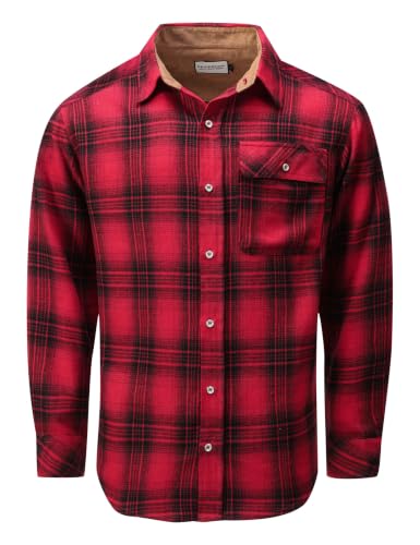 Drazivon Men's Button Down Long Sleeve Cotton Flannel Shirts Plaid Red L - image 1