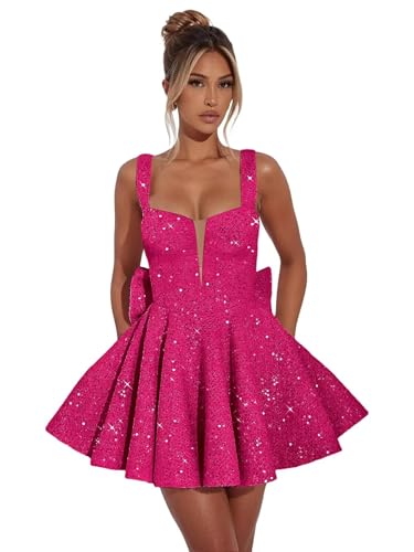 Sukleet Sequin Bow Homecoming Dresses for Teens 2025 Sparkly Short Prom Cocktail Party Gown