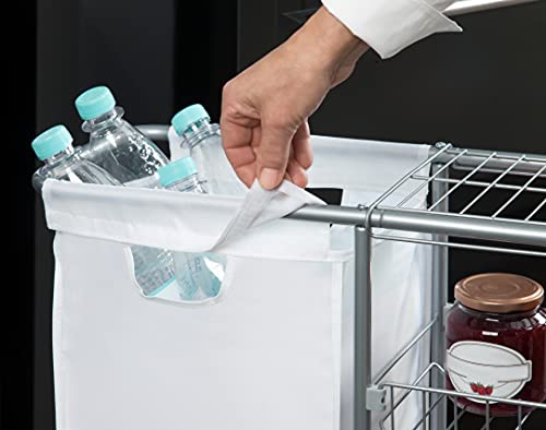 WENKO Sammelwagen Slim, 3 Etagen, extra schmaler Rollwagen mit Vier leichtgängigen Rollen, inkl. abtrennbarem Sack für PET-Flaschen oder Wäsche, 28 L, pulverbeschichtetes Metall, 58 x 80 x 20 cm