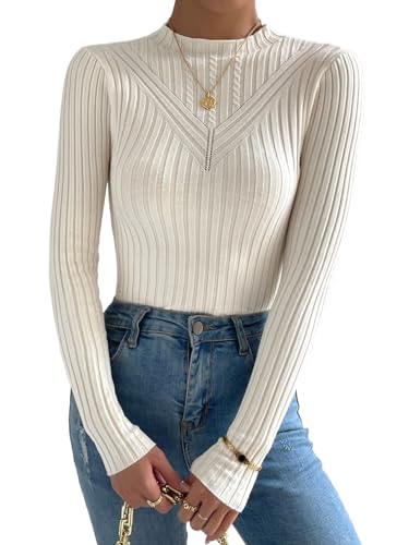 Verdusa Women's Mock Neck Fitted Sweaters Casual Long Sleeve Pullover Top