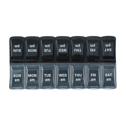 ポータブル薬箱 - AM/PM用7コンパートメントピルオーガナイザー |トラベルメディスンプランナー、魚油、ビタミン、サプリメント用のコンパクトなピルケース、1日2回の錠剤容器で保管に便利