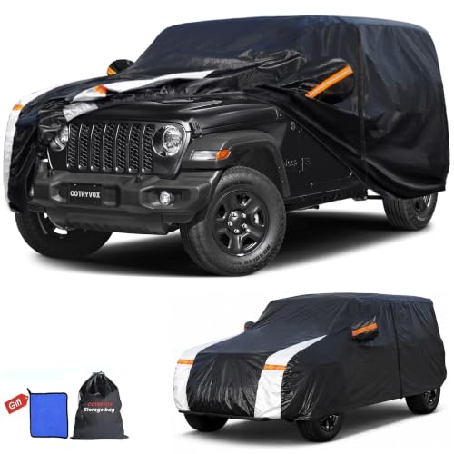 Image of Multi-Layer Car Cover Custom Fit for Jeep wrangler 4 Dr /Unlimited 4 Dr JK JL(1987-2026), 100% Waterproof All Weather for Automobiles, Gift with Towel, Heavy Duty Car Covers for Rain Sun UV Protection.