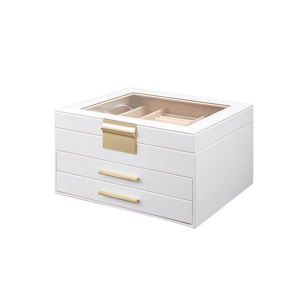 ANVLOJRIH Jewelery Box Drawer Type Jewelry Box Storage Box Cosmetic Box Ring Earring Necklace Bracelet Watch Small Jewelry Three-layer Storage Box Jewlery Box(B)