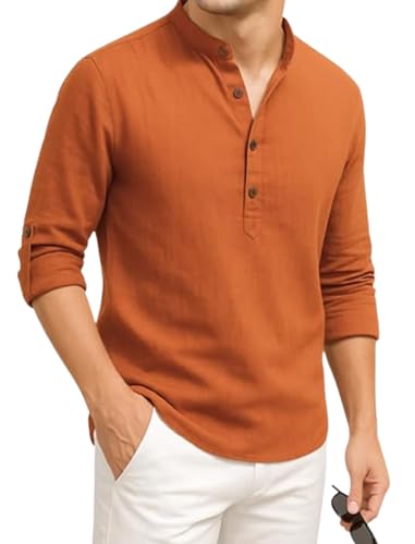 Image of DEEMOON Men's Cotton Blend Solid Regular Fit Full Sleeve Short Kurta | Men's Trendy Short Kurta