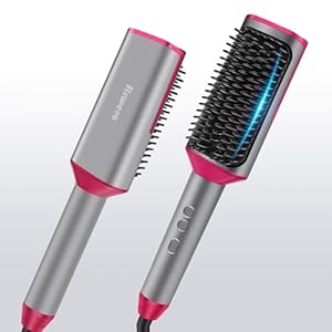 Hair Straightener Brush Straightening Comb – Ionic Heated Brush Straightener for Women, Plus 3x Dense Bristles Ceramic Styler for Thick Curly Hair, 16 Temps, 2 in 1 Flat Iron Brush Dual Voltage Travel