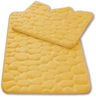 GC GAVENO CAVAILIA Memory Foam Stone Bath Mat Quick Dry, Pebble Bath Mat Non Slip, Ultra Absorbent Washable Bathroom Rug Pedestal Toilet Mats Sets 2 Pieces, Ochre Bath Mat