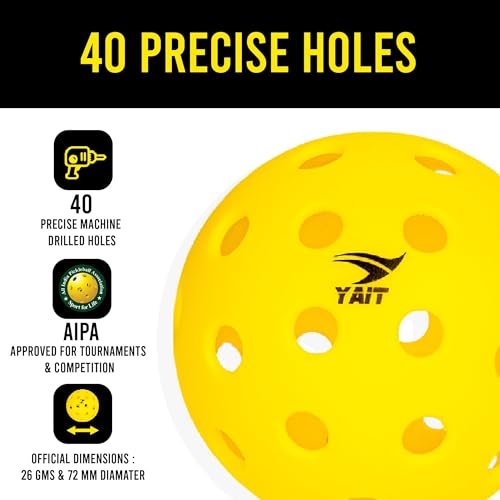 Image of Gee-Max Pickleball Ball (Pack of 6) | 40 Hole Outdoor Ball for Tournament Play | Perfectly Balanced, Durable PP Material, True Flight | AIPA Approved Pickleball (Yellow)
