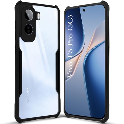 Image of Jkobi Hybrid Back Cover Case for Vivo T5 Pro 5G (Shockproof with Polycarbonate Clear Panel | Professional Black)