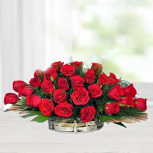 Fabulous Red Roses Basket of 30 Pcs For Anniversary Gift, Birthday Gift, Wedding Gift, Congratulations Gift, Mother's Day Gift (Same Day Delivery)-image-0
