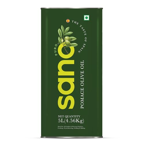 Image of sano Pomace Olive Oil 5L Ideal for Frying, Roasting & Sauteing Rich Neutral Flavour & High Smoke Point Versatile Edible Cooking Oil for Indian Cuisine