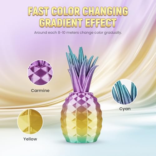 Image of FLASHFORGE Silk PLA Gradient Dreamy Trio Filament, Silk Multicolored Color Change Rainbow 3D Printing Filament, Yellow Carmine Cyan Shiny Fast Color-Changing Each 8M Gradually, Ultra-High Glossiness