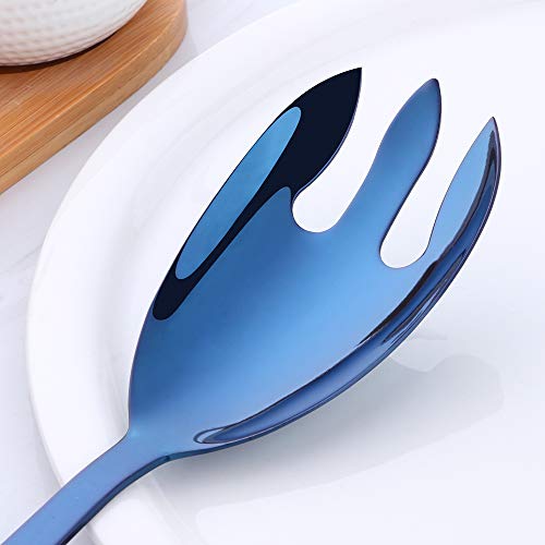 Buyer Star 12 Zoll Salatlöffel und Gabel Sets, Edelstahl Salatbesteck Sets, Kochutensilien für die Küche, schlicht und klassisch, spülmaschinenfest (Blau)