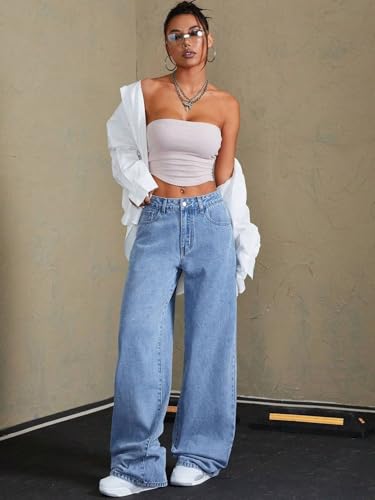 Image of KOTTY Women's High Waist Wide Leg Jeans | Relaxed Fit Comfortable Denim Pants for Women
