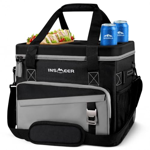 INSMEER Soft Cooler Bag with Hard Shell & 4 Cup Holders 55 Cans 40L Collapsible Soft Sided Cooler 100% Leakproof Insulated Cooler Bag Portable for Beach Travel Camping Picnic