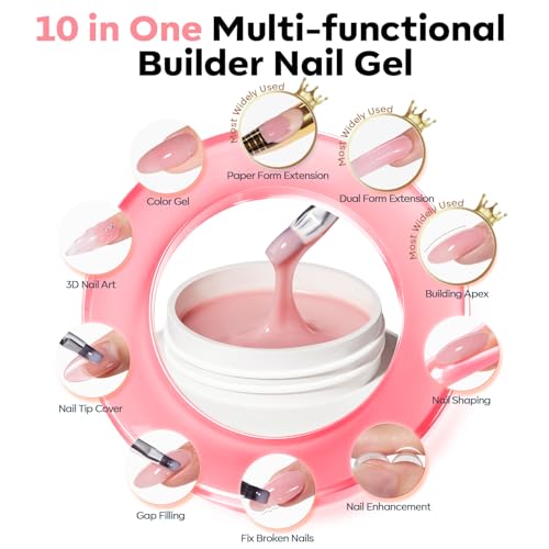 Image of modelones Gel Builder for Nails, 2oz Nude Pink Hard Gel - High Hardness for Nail Extensions, Sculpting,Overlays & Apex Building, Self-Leveling 10-in-One U V /LED Cured, Home & Salon DIY Art Manicure