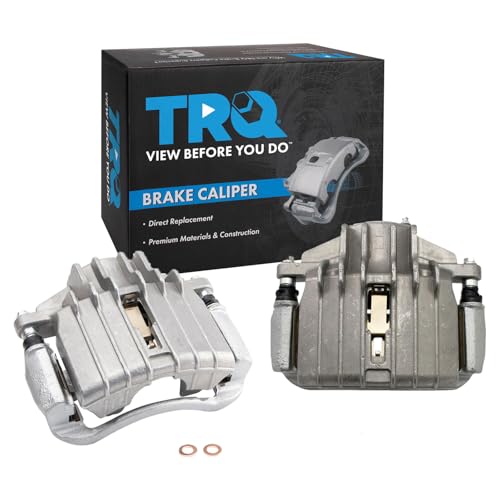 Image of TRQ Front Brake Caliper Set Zinc Coated Brackets Hardware Compatible with 2004-2005 Chevrolet Classic 1997-2003 Malibu 1999-2004 Oldsmobile Alero 1997-1999 Cutlass 1999-2005 Pontiac Grand Am