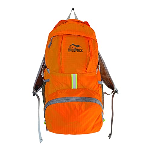 Mochila deportiva plegable naranja, ligera y resistente
