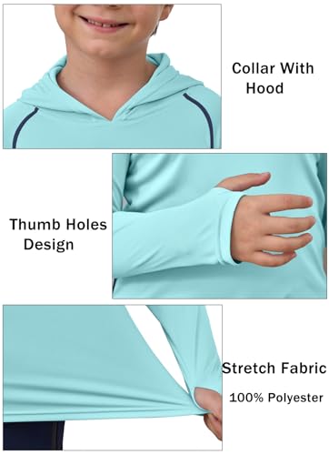 Image of Youth UPF50+ Sun Shirts Rashguard Quick Dry Long Sleeve Hoodies T-shirts for Workout Thumbholes