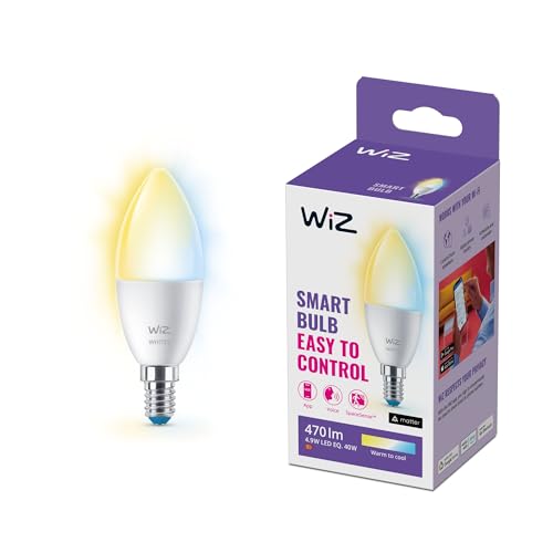 WiZ Lampadina Smart WiFi, Luce Bianca da Calda a Fredda Dimmerabile, E14, 5W, Tecnologia SpaceSense, Controllo Vocale (Alexa, Apple HomeKit, Google Home)