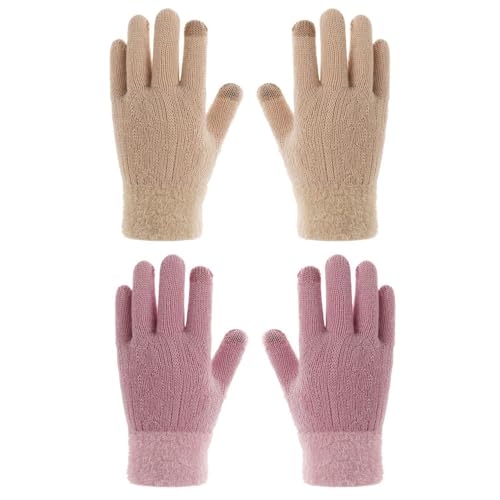 2 Pares De Guantes De Punto De Lana, Guantes Gruesos De Terciopelo, Guantes Para Pantalla Táctil, Guantes Cálidos De Invierno, Guantes Para Mujer Para Interiores Y Exteriores