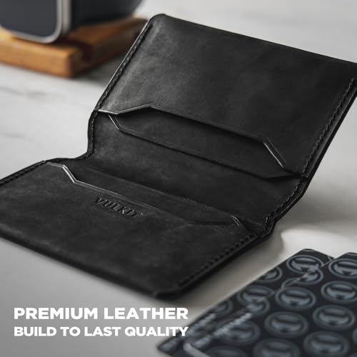 Image of VULKIT Slim Minimalist Card Holder RFID Blocking Leather Credit Card Holder Front Pocket Wallet Magnetic Closure, Handcrafted Cowhide Version