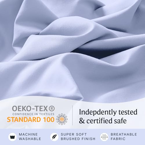 Image of LuxClub 4 PC Sheet Set Bed Sheets Deep Pockets 16 inch Eco Friendly Wrinkle Free Cooling Machine Washable Hotel Bedding Silky Soft - Sky Blue Full