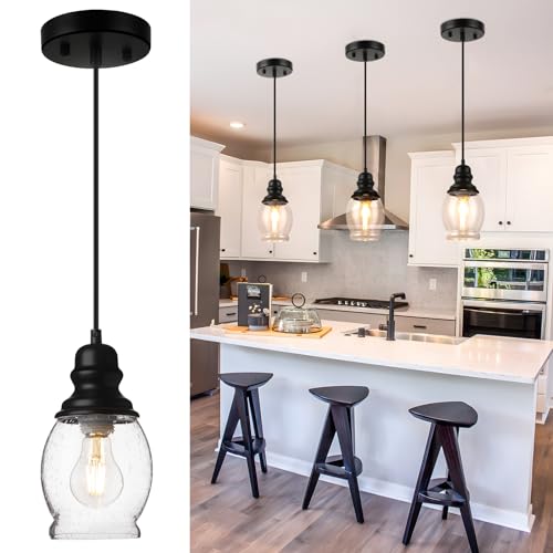 WILON Pendant Lights for Kitchen Island, Seeded Glass Mini Pendant Light Fixtures Farmhouse Pendant...