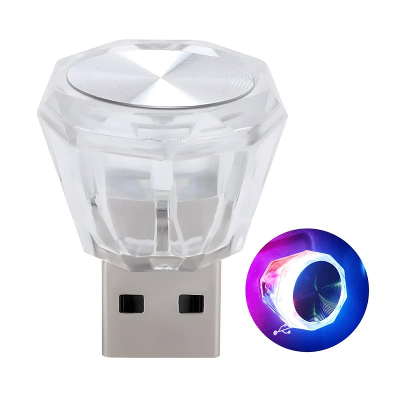 Drumstone 15 Years Guarantee, USB Ambient Night Light with Diamond Design, White and Mixed Color LEDs, fits Cars and Rooms, Simple Plug in, Decorative Mood lamp, Energy Saving, enhances Atmosphere-image-4