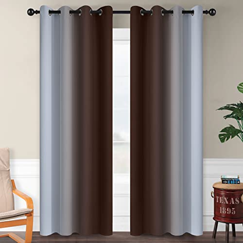 Image of SimpleHome Ombre Brown to Grey White Curtains for Living Room 52Wx84L | Room Darkening Curtains for Bedroom,Gradient Light Blocking Curtain,Thermal Insulated Grommet Window Drapes,2 Panels,84 Inch