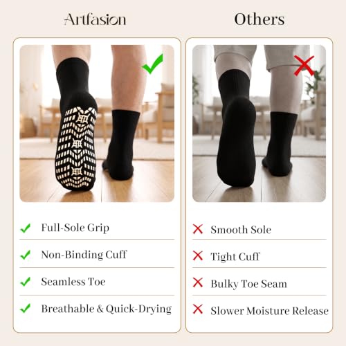 Image of Artfasion Non Slip Grip Socks Men: Fall Prevention Hospital Seniors 9-15