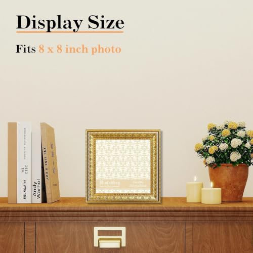 Image of VIOLABBEY 8x8 Picture Frame Gold Set of 2, Vintage Photo Frame | Antique Ornate Frame, Square Frame for Wall or Tabletop Display, Classic Design for Home Office Decor, Fits 8x8 Pictures