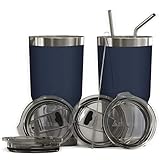 BluePeak Double Wall Vacuum Stainless Steel Insulated Tumblers Set, 2-Pack - Includes 2 Sipping...