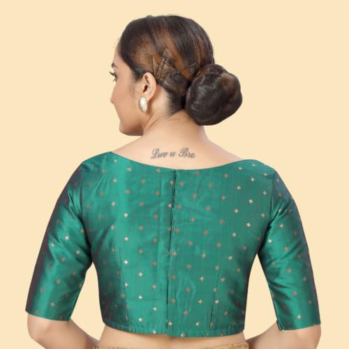 Image of Studio Shringaar Women Cotton Silk Silky Brocade Readymade Elbow Length Sleeves Saree Blouse Choli