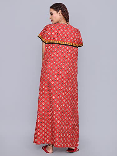 Image of Evolove Women's Cotton Long Maxi Night Gown Nighty Dress with Pocket, Super Soft Comfortable (LNG-Cotton-2)