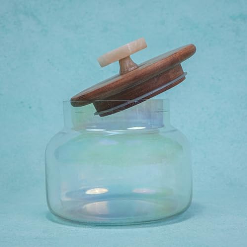 Image of Ireka Home Halo Glass Jar with Wooden Lid | Modular Transparent Storage Organizer Jars for Kitchen | Tea Coffee Sugar Dry Fruits Storage