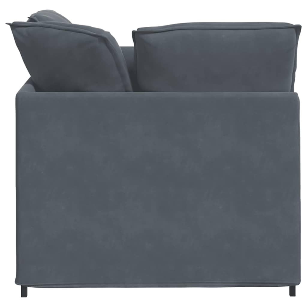 Sofá modular con reposapiés y cojín de terciopelo, color gris oscuro, 200 x 100 x 64 cm, marco de metal, sofá esquinero, sofá con asiento otomano y elemento de asiento para salón
