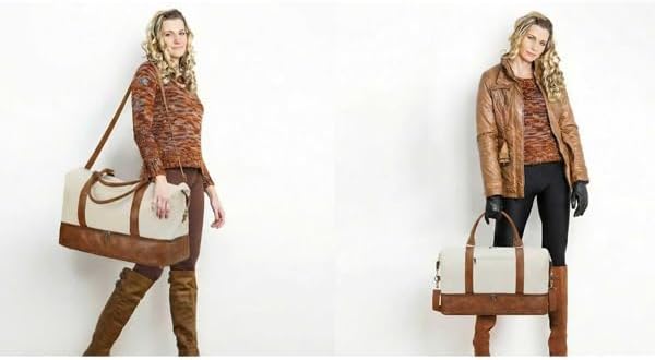 Oeihuivt Weekender Bags for Women - 21 Inch Large Travel Duffel Bag 2-Piece Set with Shoe Compartment, Heavy-Duty Canvas Leather Carry On Overnight Tote - Image 8