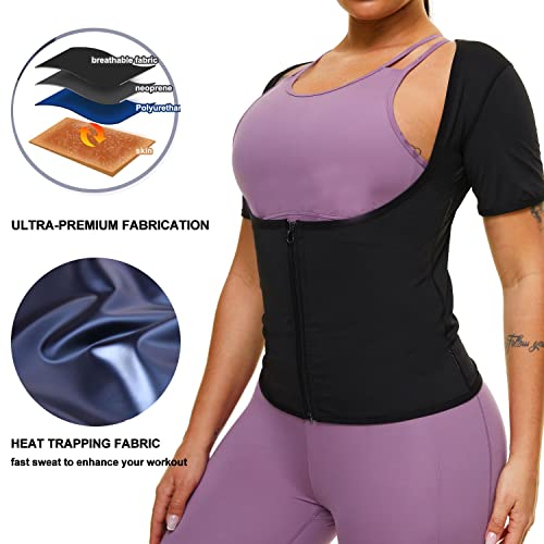 Sauna Sweat Shirts For Women Sauna Suit Short Sleeve Waist Trainer Top Fitness Slimming Body Shaper Zipper #TOP2