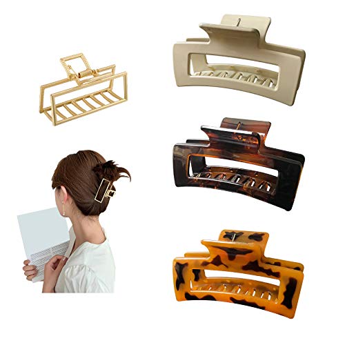 Hair Claw Clips 4 PCS Large Hair Jaw Clips Strong Hair Clamps Clips Fashion Hair Accessories Tortoise Banana Hair Claw for Women Girls Youngster Ladies Hair Accessories