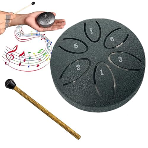 Buddha Stones ミニスチールタングドラム、3 インチサウンドヒーリングドラムキット、6 ノートの安心ドラム、ヨガ瞑想、キャンプ、音楽啓蒙に最適 (Color : Black 1)