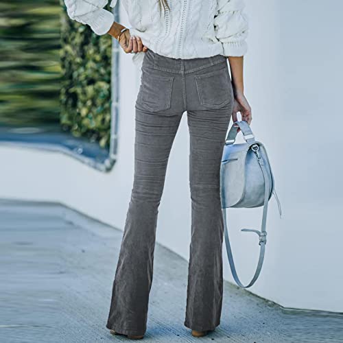 Flared Corduroy Pants Women Bootcut Pull On Work Pants Elastic High Waisted Flare Pants Bell Bottom Trousers w/Pockets3
