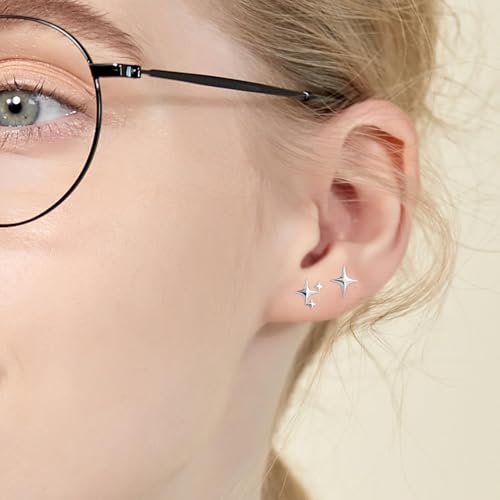 Sterling Silver Star Earrings for Women, Post Dainty Cute Tiny Asymmetric Small Stud, Hypoallergenic Accessories Suitable for Allergy-prone Crowd, Wedding Engagement Birthday Present3